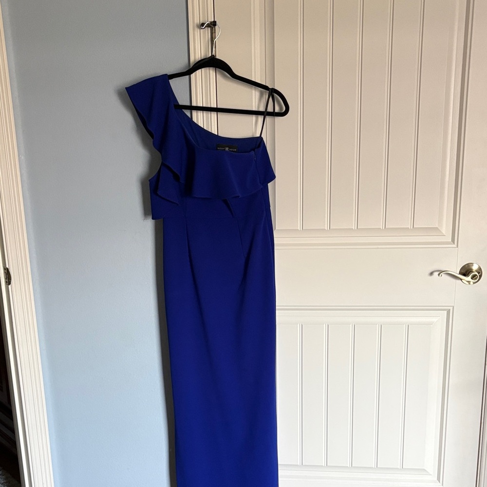Betsy & Adam Royal Blue One-Shoulder Dress